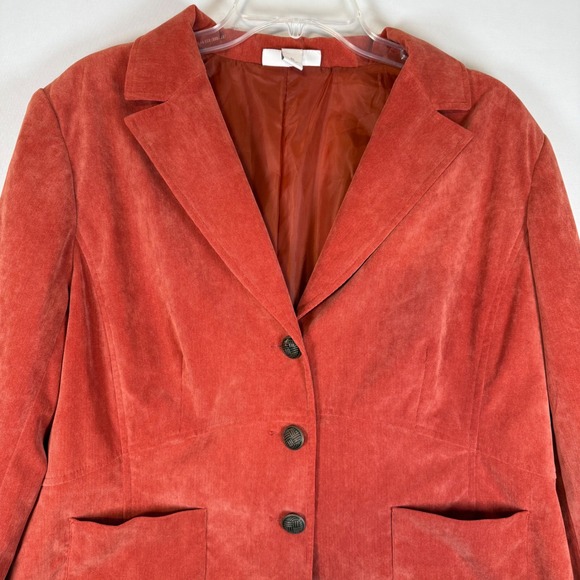 Dressbarn Women XL Corduroy Blazer Jacket Orange Single Button Pockets - Picture 3 of 15